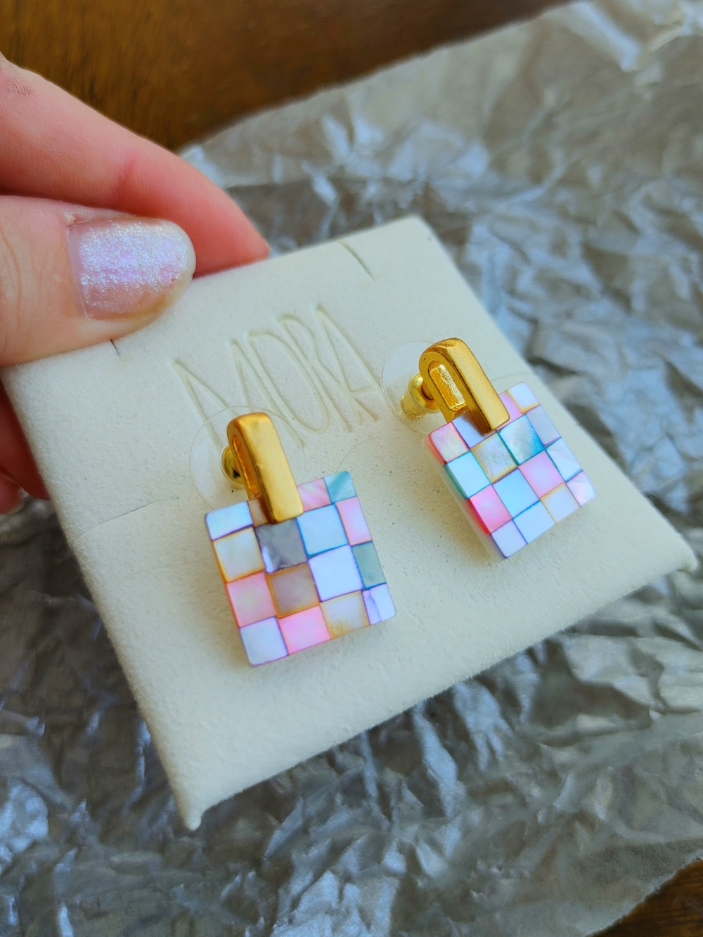 Gold Mosaic Tile Earrings